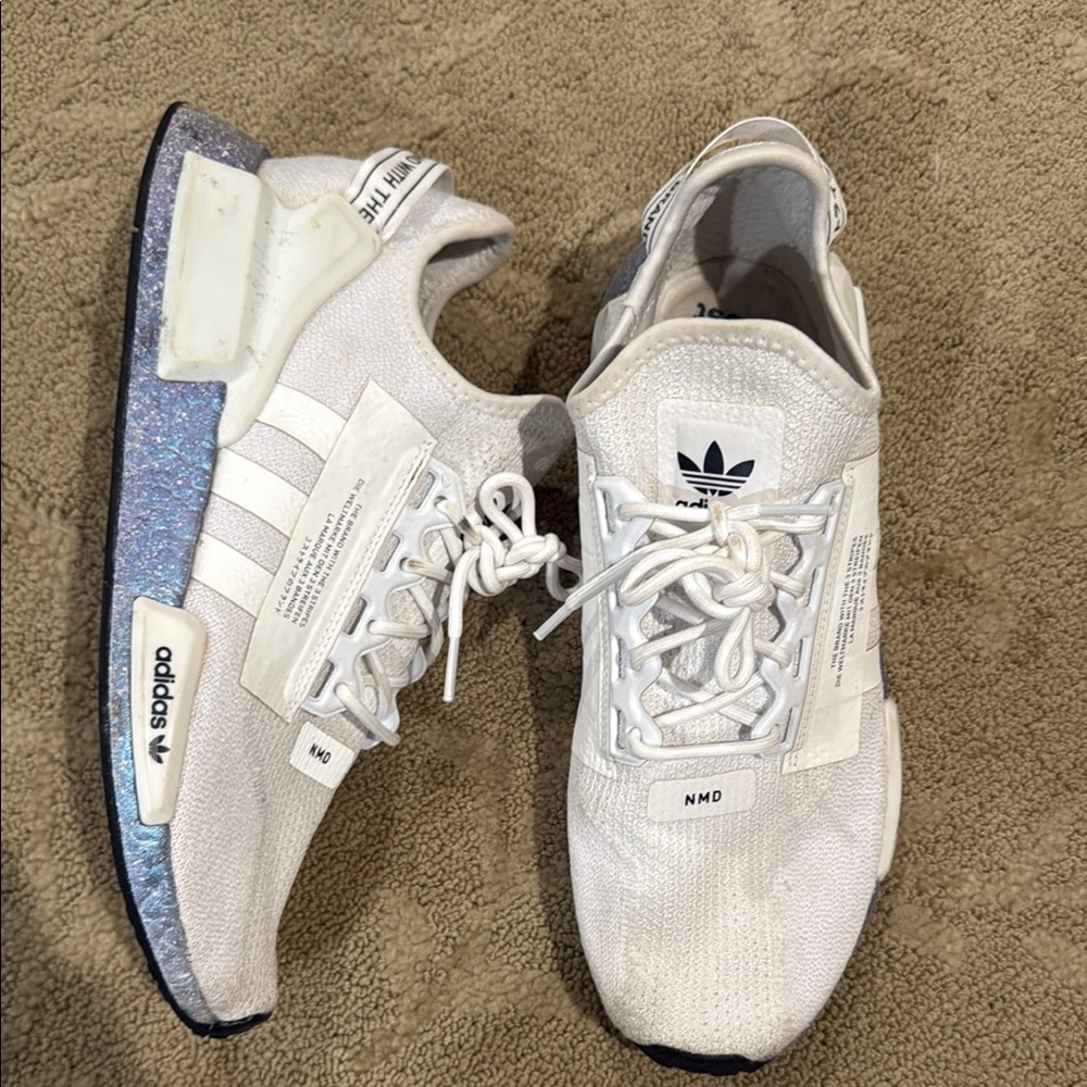 Adidas NMD White Sneakers with Blue Sole
